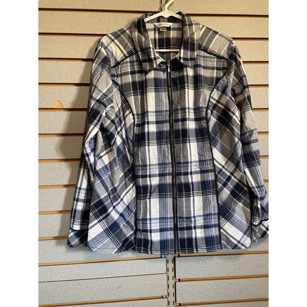 Christopher & Banks Plaid Zip Up Shirt Jacket Womens XL Blue Gray